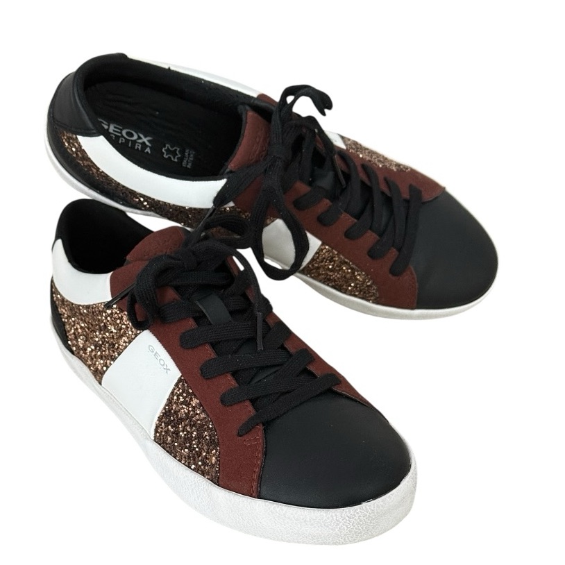 Geox Respira Warley Black Brown White Glittery Sneakers 41 20 10.5 Like New!